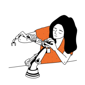 Woman building a robotic arm